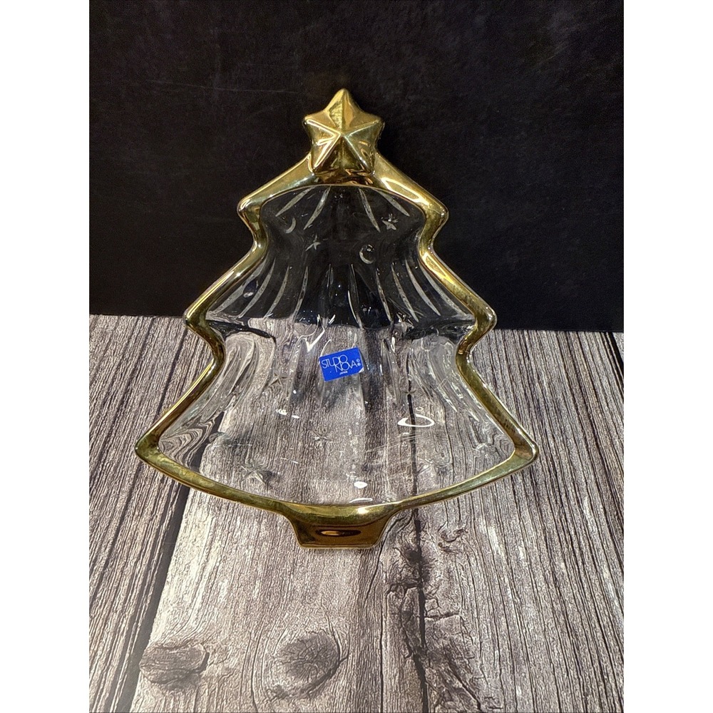 Studio Nova Christmas Tree Candy Dish  Crystal Gold Rim Yuletide Spirit